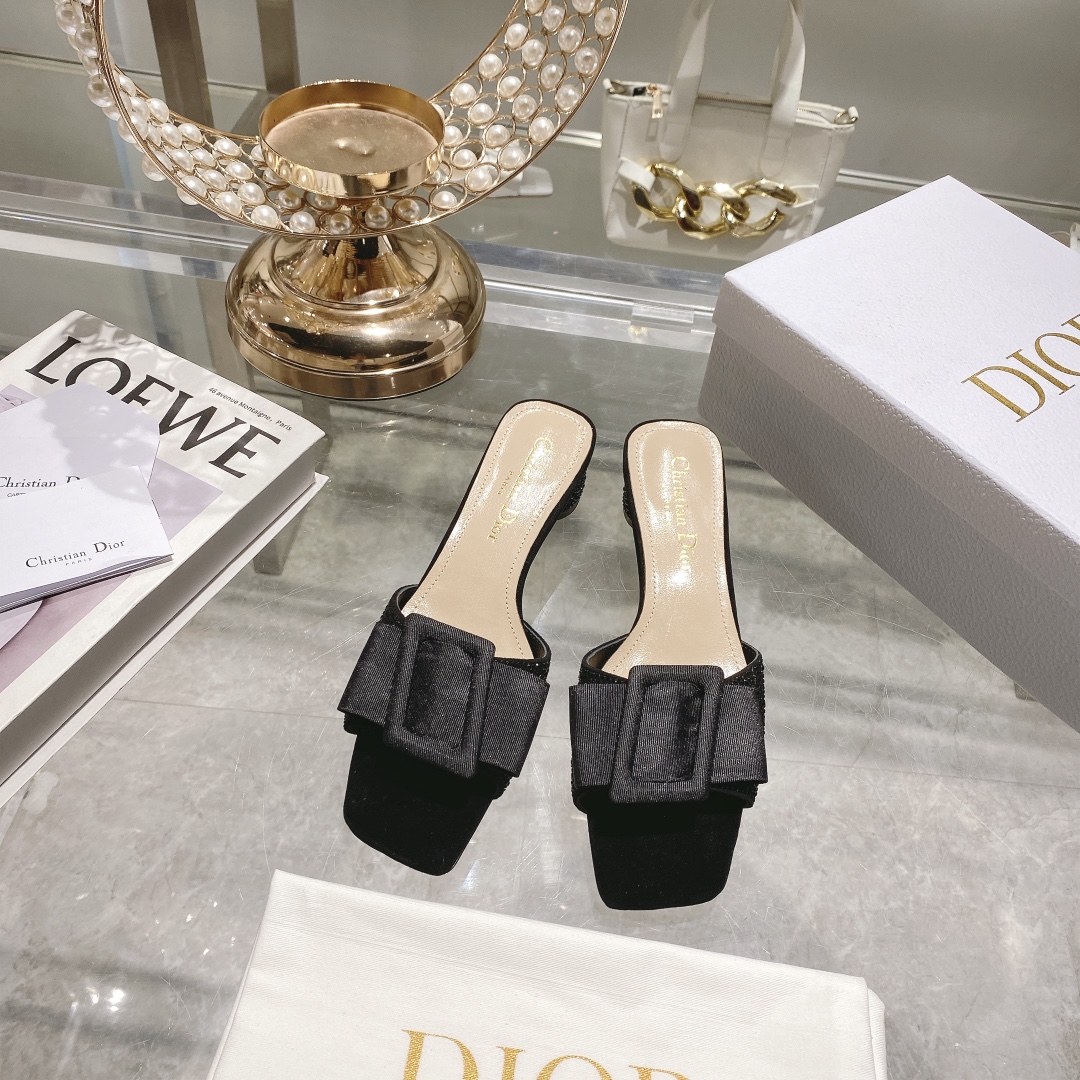 Dior Shoes Slippers Black Genuine Leather Sheepskin Spring Collection
