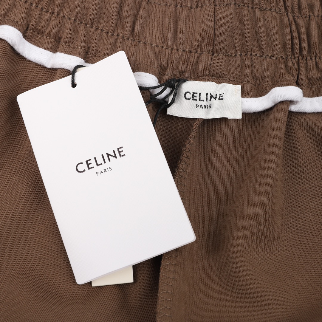 CELINE/赛琳 白色刺绣logo情侣款运动休闲裤