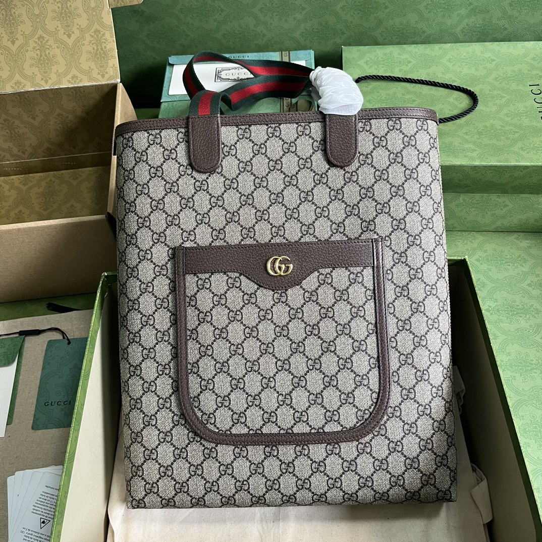 GUCCI Ophidia GG сумка-тоут маленькая холщовая с лентой и открытым карманом