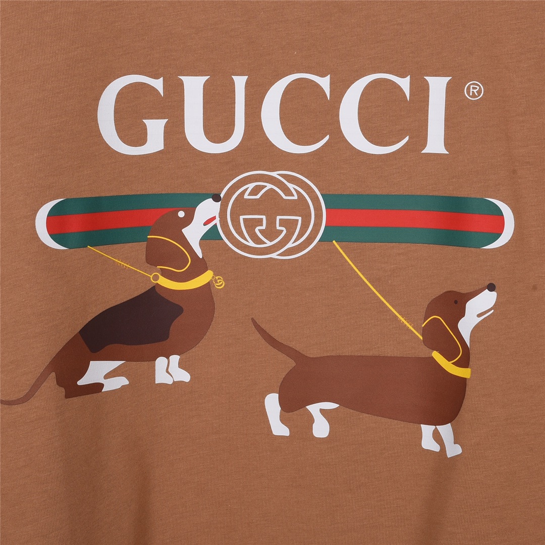 上新170 GUCCI 古驰 23Fw春夏新款两只柯基犬印花短袖