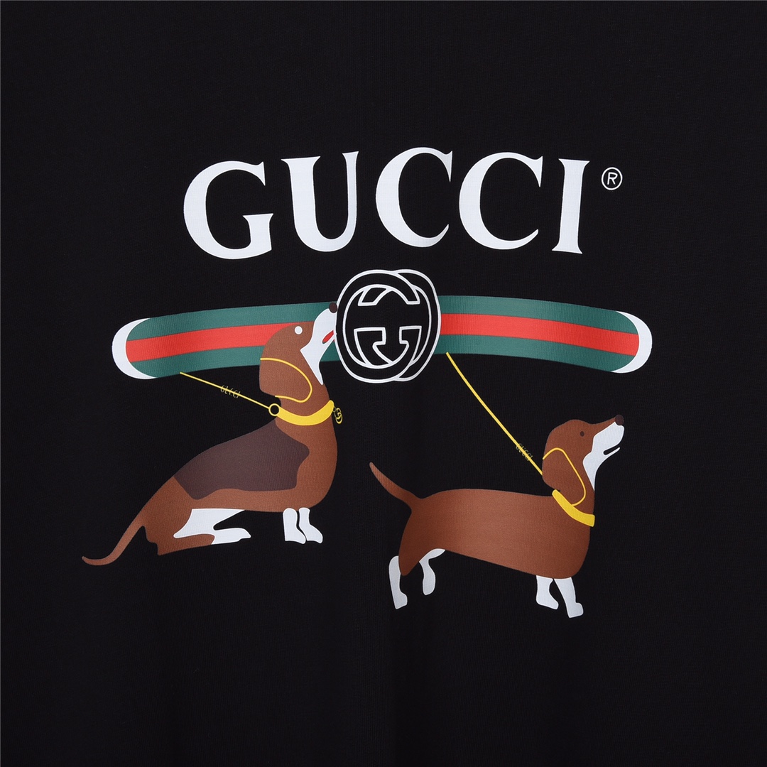 上新170 GUCCI 古驰 23Fw春夏新款两只柯基犬印花短袖