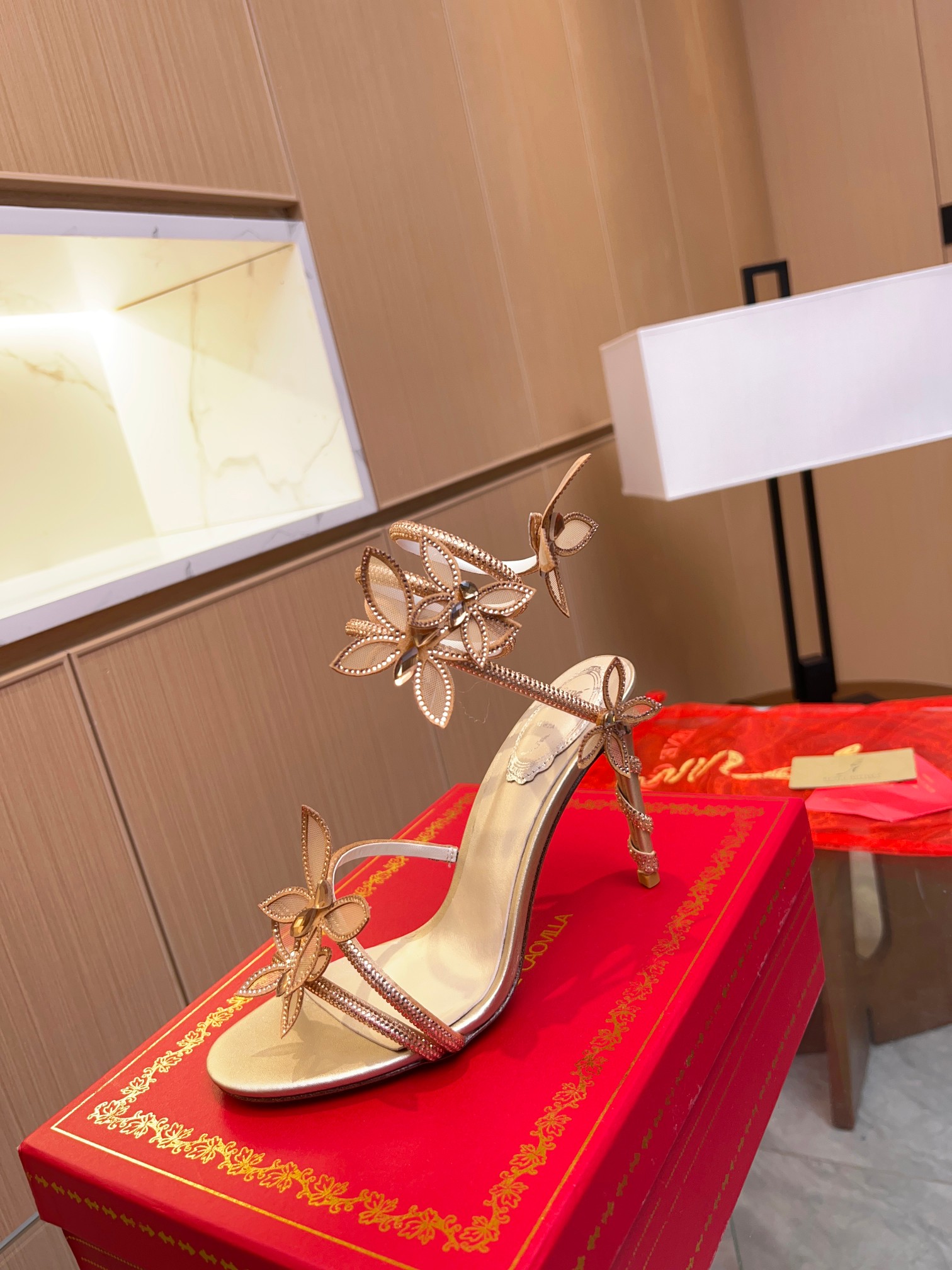 Rene Caovilla Sale
 Shoes High Heel Pumps Sandals Gold Red White Women Sheepskin Silk Spring/Summer Collection
