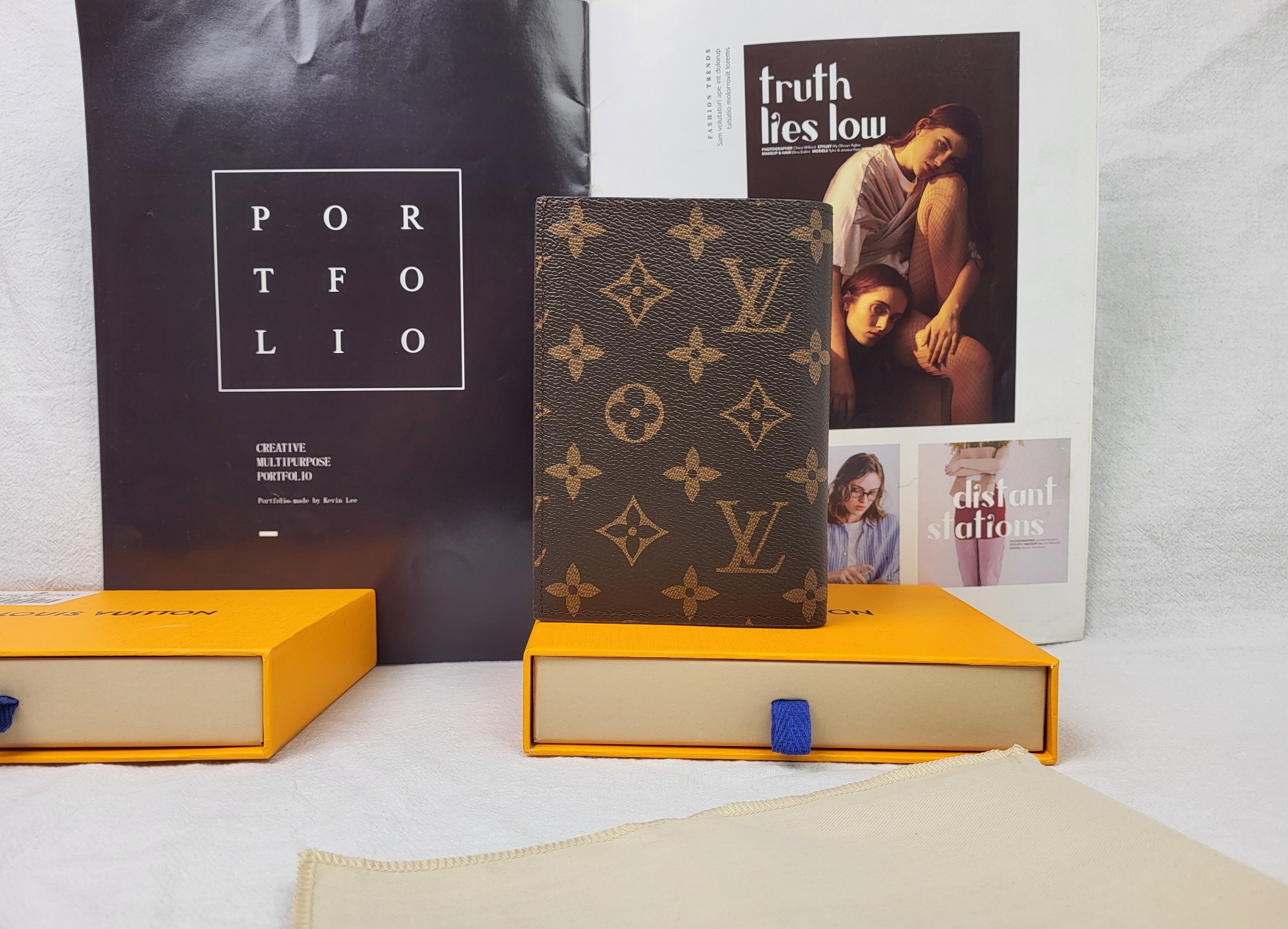 Luxury leather passport cover texture close-up