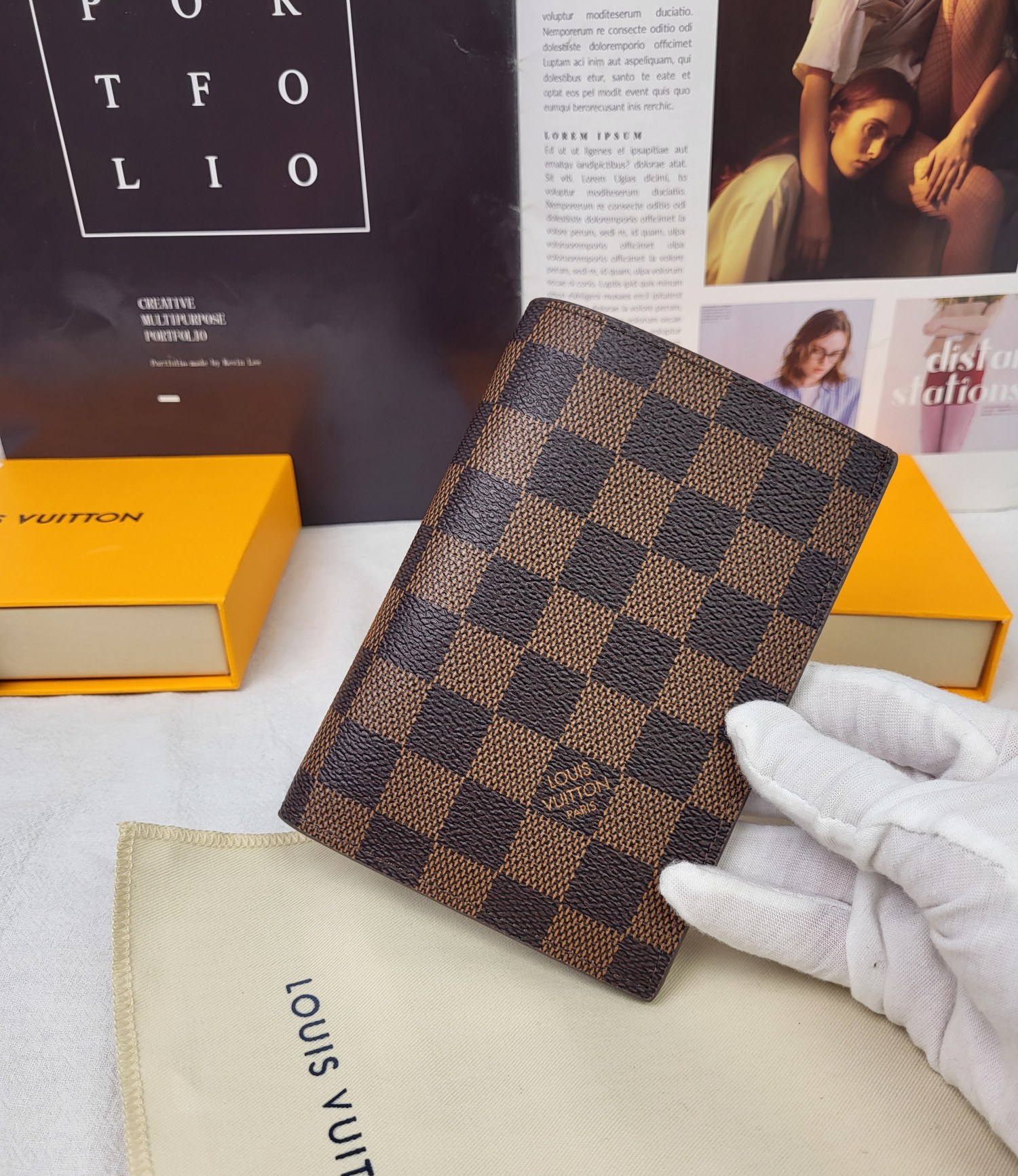 Leather passport holder in hand