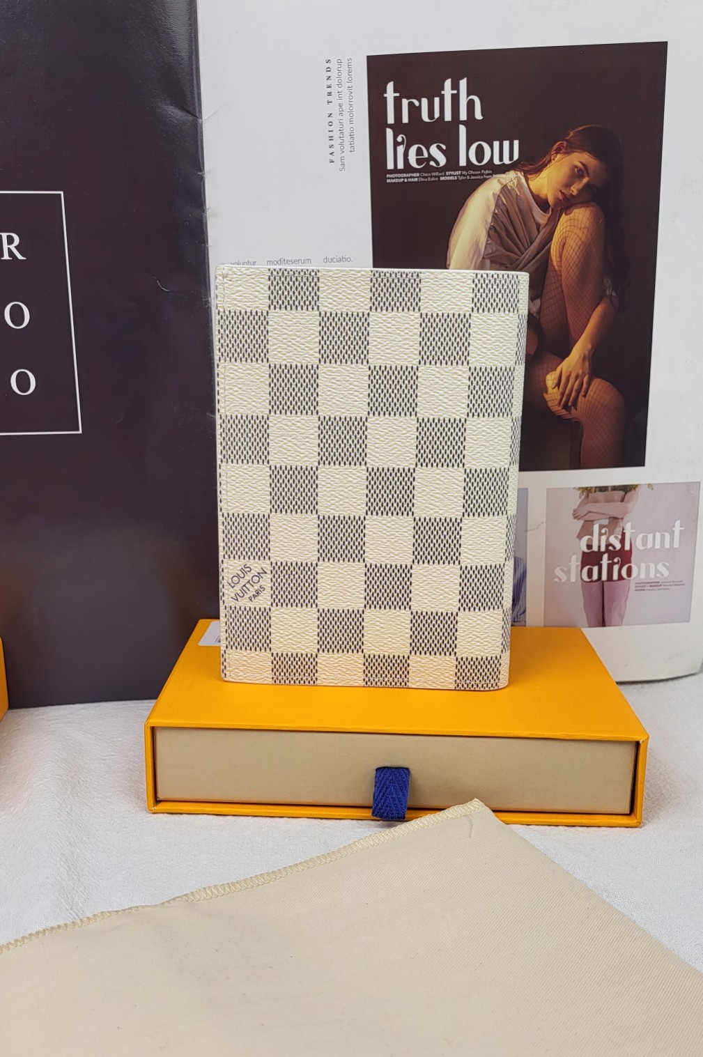 Leather passport wallet open