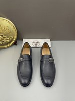 Hermes Shoes Plain Toe Men Cowhide Genuine Leather Casual