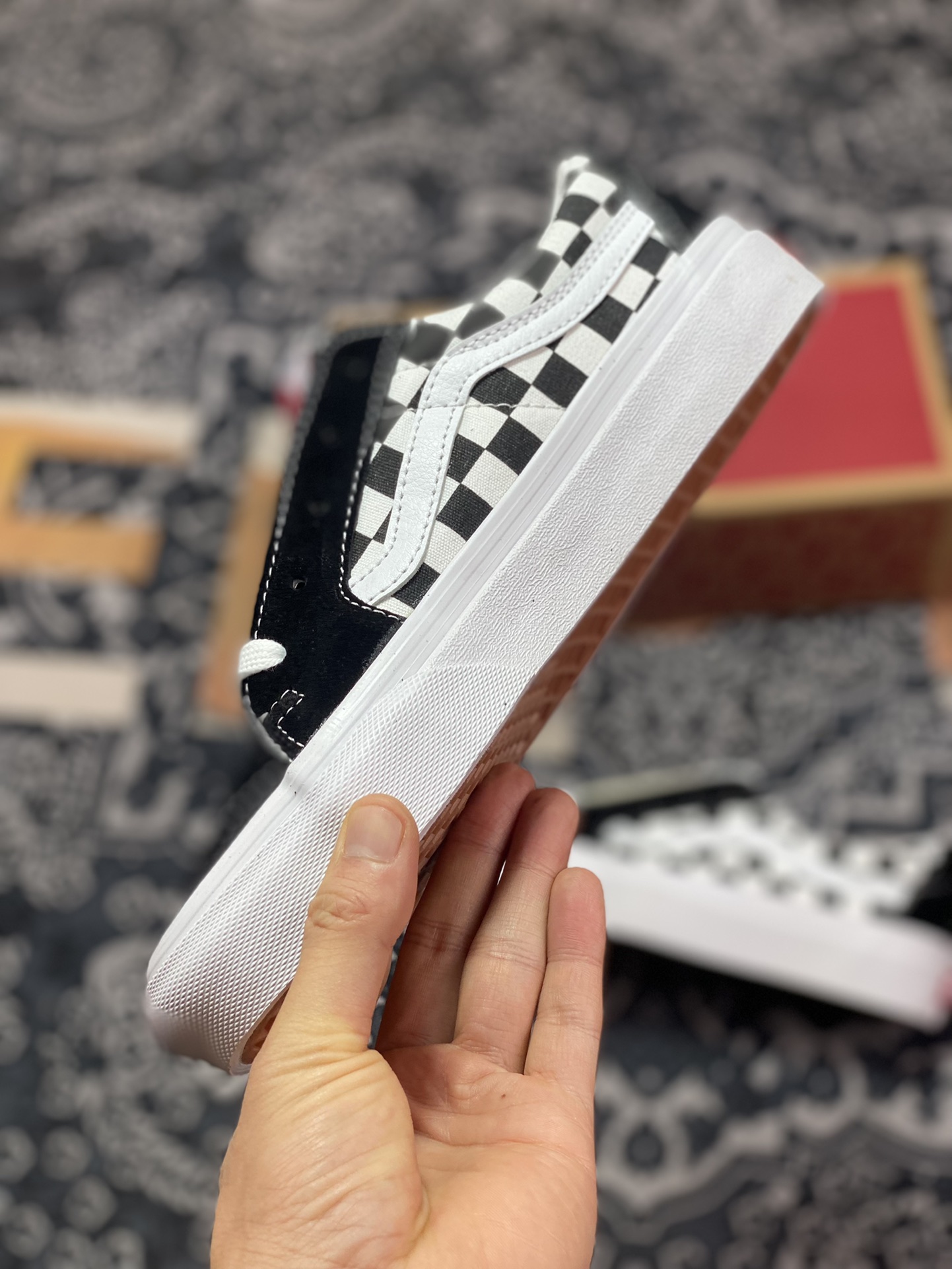 140   Vans Sk8-Low 黑白棋盘格 范斯官方 棋盘格拼接休闲帆布鞋