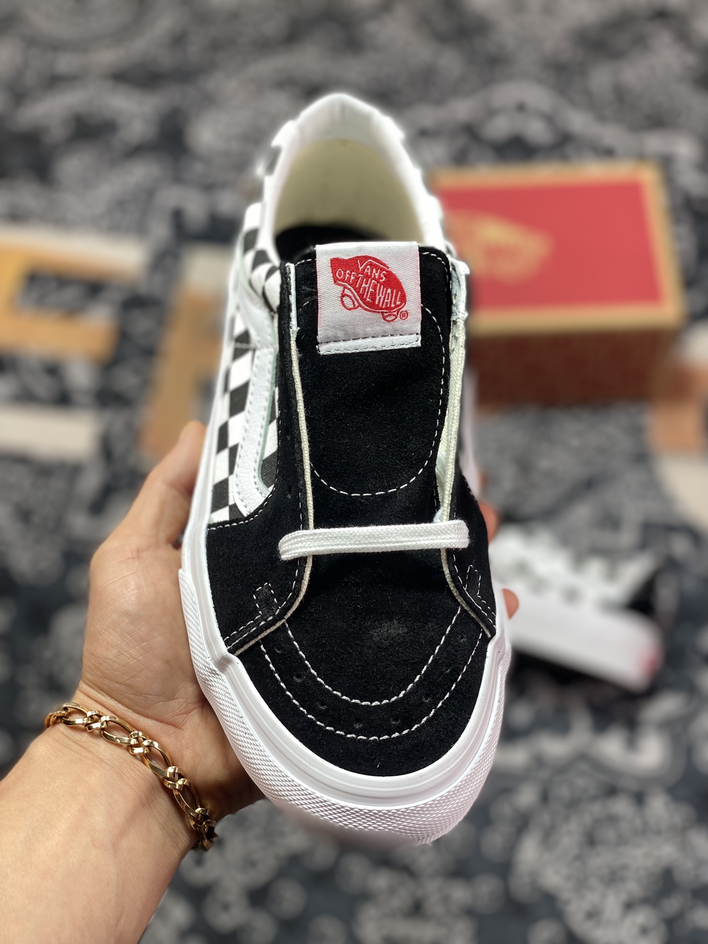 140   Vans Sk8-Low 黑白棋盘格 范斯官方 棋盘格拼接休闲帆布鞋