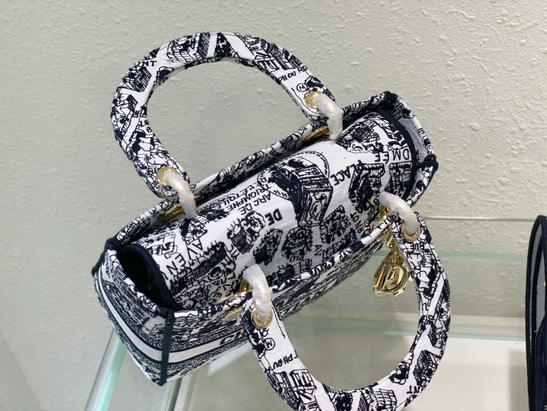 迪奥Dior顶级进口原厂刺绣白巴黎地图戴妃包五格刺绣这款LadyD-Lite手袋将经典优雅的气质与时尚风