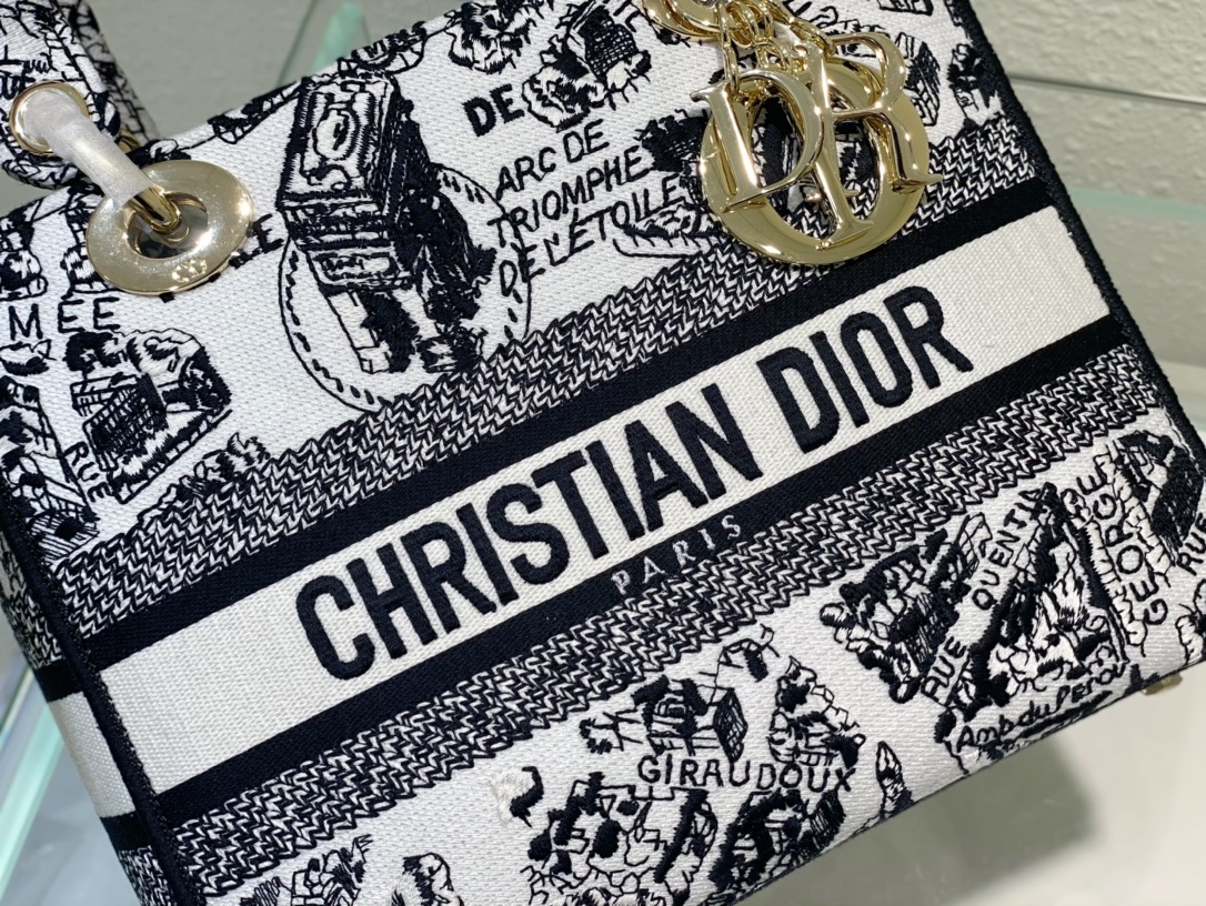 迪奥Dior顶级进口原厂刺绣白巴黎地图戴妃包五格刺绣这款LadyD-Lite手袋将经典优雅的气质与时尚风