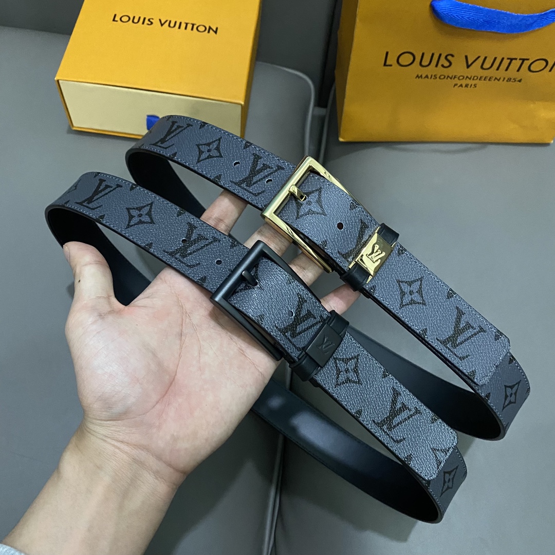 Louis Vuitton Belts Men Calfskin Canvas Cowhide