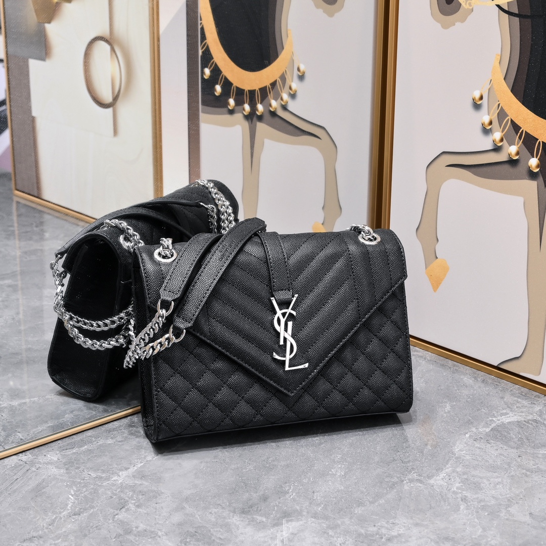 AAA Class Replica
 Yves Saint Laurent YSL Envelope Crossbody & Shoulder Bags Silver Hardware Cowhide Genuine Leather Chains