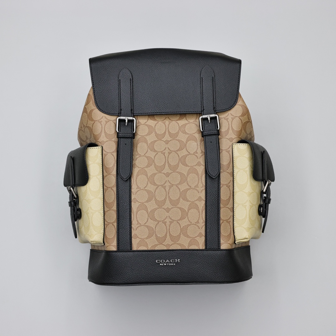 蔻驰男士双肩包💰300 拼接平滑小牛皮,顶部翻盖设计,吸磁扣开合,内部拉绳封口,安全性能超强,线条感流利,更加简约时尚,内置多功能口袋,满足通勤旅行办公等需求。 规格:40*27*13cm