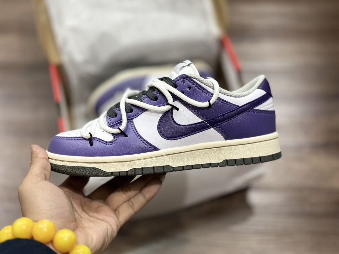 260 NIKE SB Dunk Low 绑带 白紫低帮 休闲运动鞋 FD9762-061