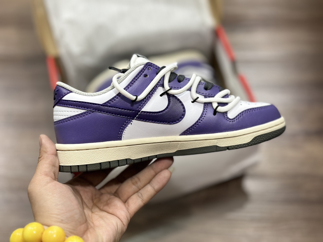 260 NIKE SB Dunk Low 绑带 白紫低帮 休闲运动鞋 FD9762-061