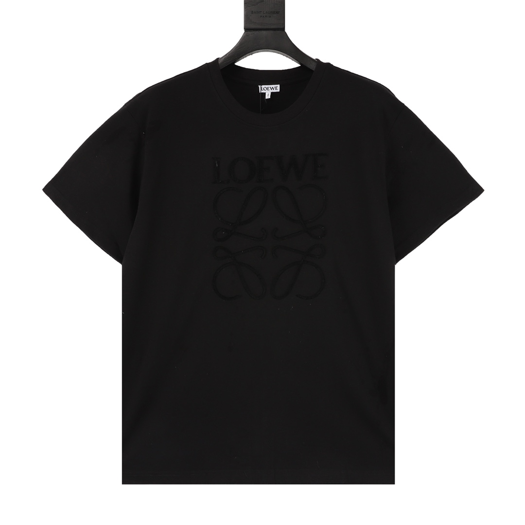 🅿️110 LOWE/Loewe camiseta de cuello redondo con logo de letras cepillo Tejido especial 24S, 230g; con canalé de spande…