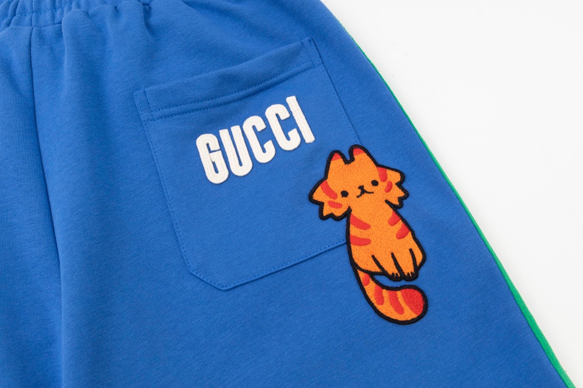 200 古驰/Gucci 夏季新款 KAWAII联名系列小猫撞色织带短裤