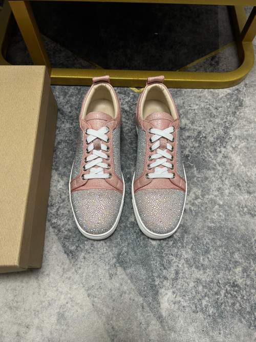 Christian Louboutin Women's Casual Sneakers Pink Leather Rhinestone Details 1 Christian Louboutin Women's Casual Sneakers Pink Leather Rhinestone Details