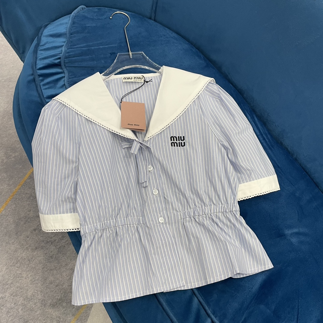 NO:307305,M home spring and summer new girl navy style blue striped waist shirt customized lace sailor collar ruffle age-reducing bubble short sleeve 1 color code SM, shirts, T-shirt, alexander wang19860909M家 春夏新款少女海军风蓝条纹收腰衬衫定制花边水手领荷叶边减龄泡泡短袖1色码数SM,,shirts,T-shirt,alexander wang,Women's clothing