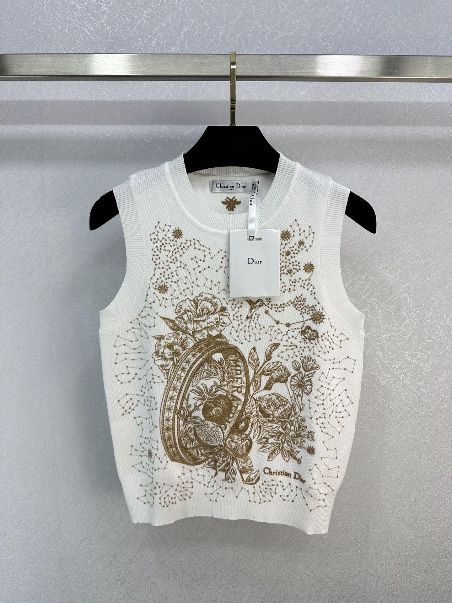 Dior Clothing Tank Tops&Camis White Embroidery Knitting Spring/Summer Collection