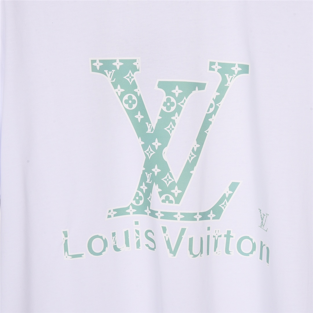 170 LOUIS VUITTON 路易威登 秀场限定23ss绿色老花标语字母LOGO标识印花圆领短袖