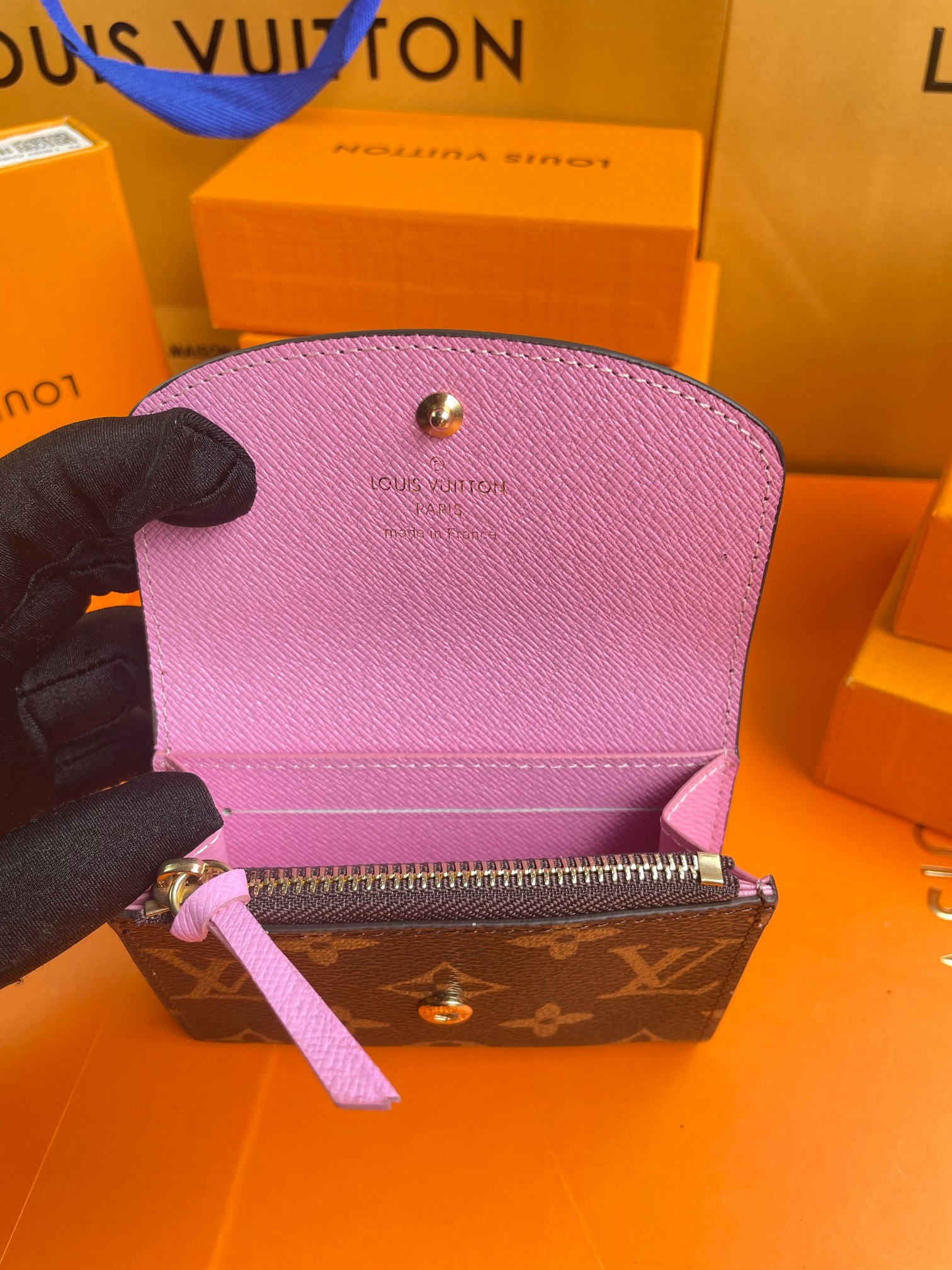 Leather bifold wallet in a pocket