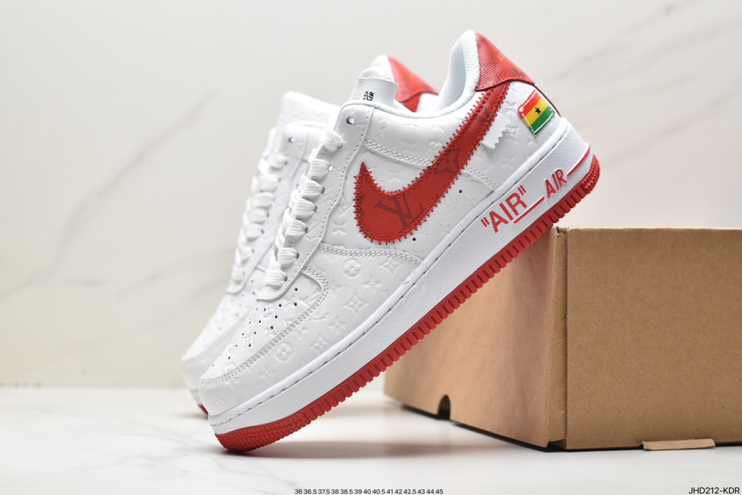 LV x Air Force 1 Low joint white orange printing original last raw cardboard MS0232