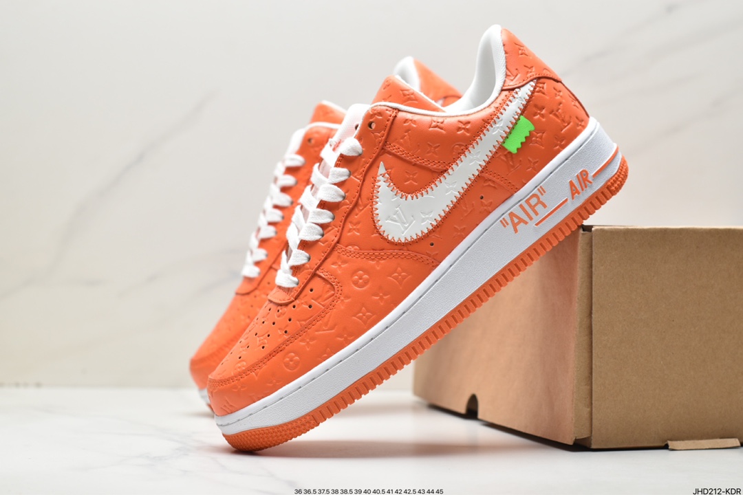 LV x Air Force 1 Low joint white orange printing original last raw cardboard MS0232