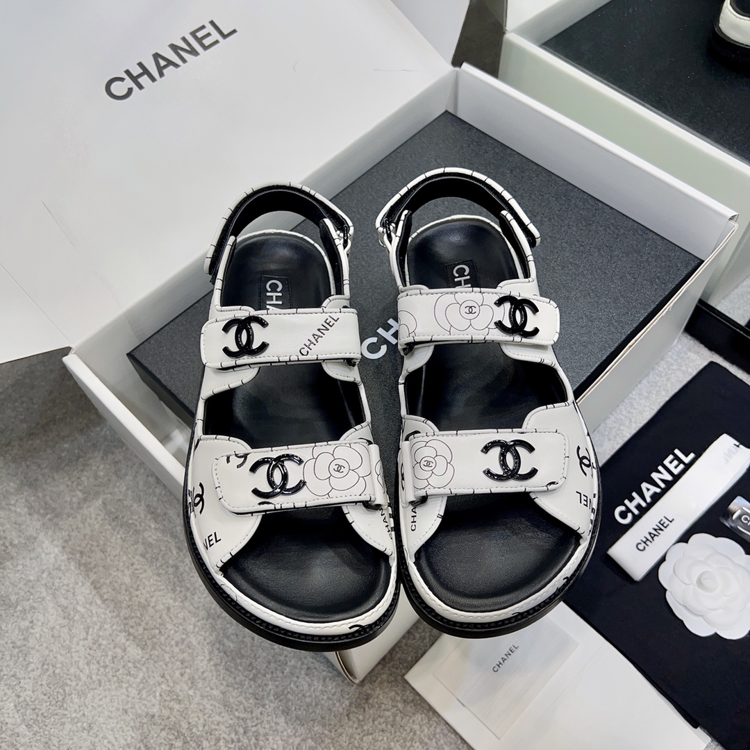 Chanel Shoes Sandals Doodle Gold Hardware Calfskin Cowhide Genuine Leather Sheepskin Beach