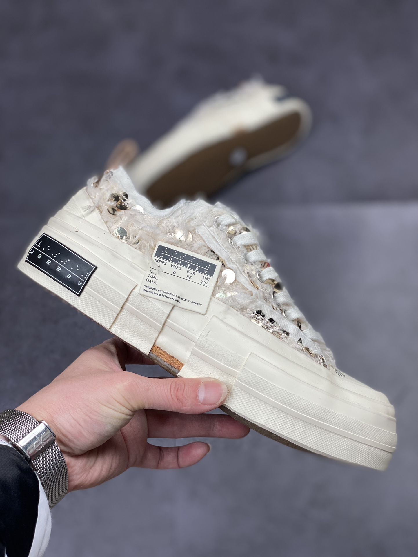 Wu Jianhao xVESSEL GOP Lows deconstructed overlapping thick-soled cork low-top all-match increased canvas vulcanized sneakers F23X01G