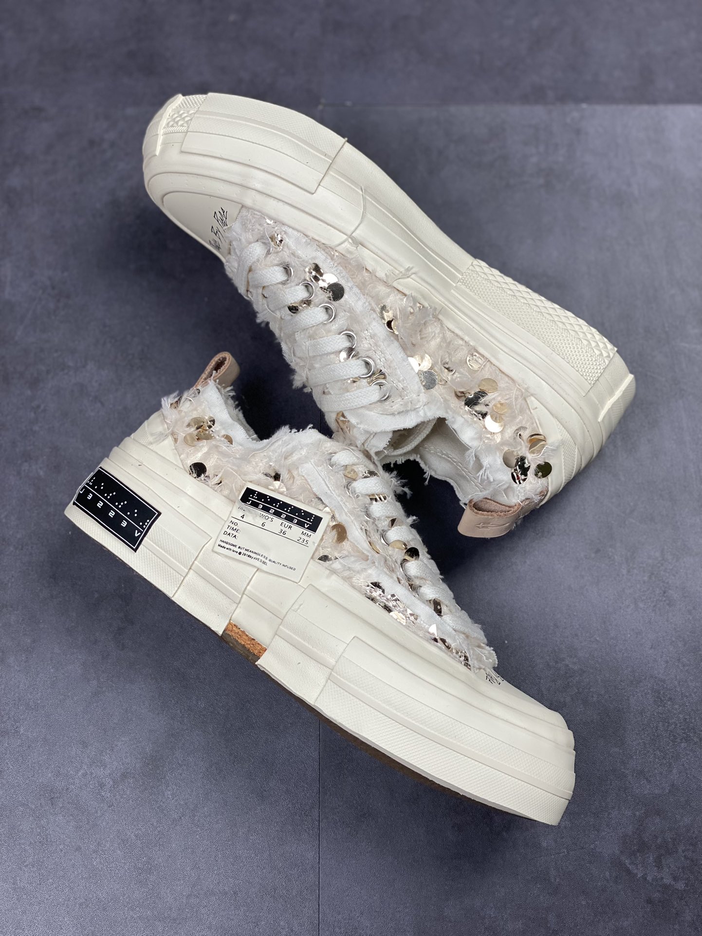 Wu Jianhao xVESSEL GOP Lows deconstructed overlapping thick-soled cork low-top all-match increased canvas vulcanized sneakers F23X01G