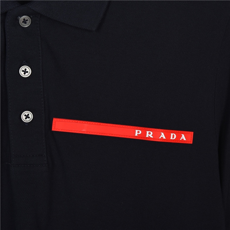 200 Prada/普拉达 23ss 硅胶饰条Polo短袖 藏蓝色