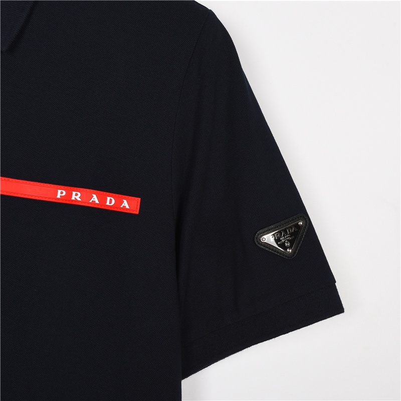 200 Prada/普拉达 23ss 硅胶饰条Polo短袖 藏蓝色