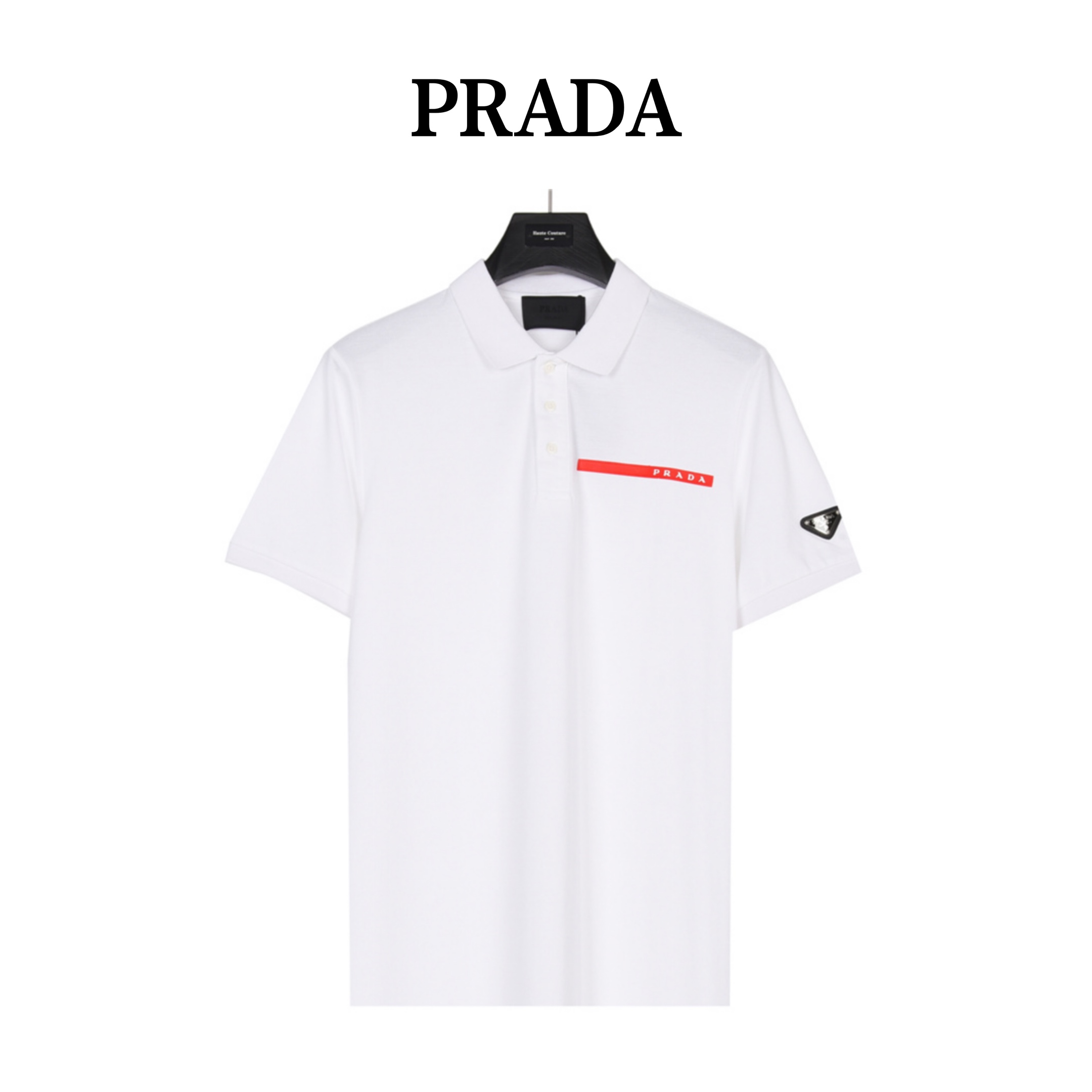 Prada/普拉达 24ss 硅胶饰条Polo短袖 胸前经典红色皮标字母logo