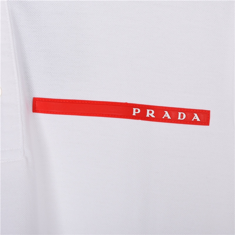 Prada/普拉达 24ss 硅胶饰条Polo短袖 胸前经典红色皮标字母logo