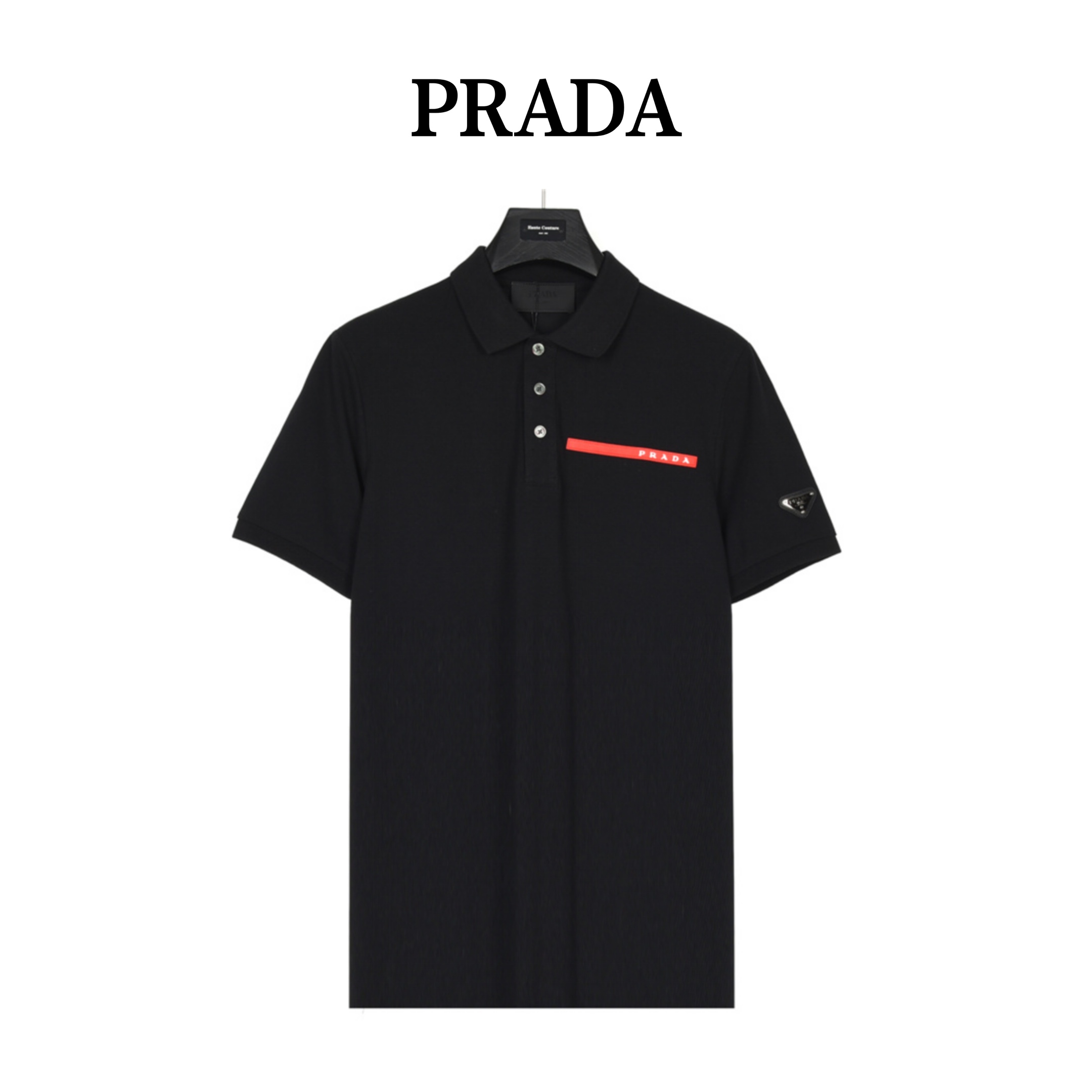 200 Prada/普拉达 23ss 硅胶饰条Polo短袖 胸前经典红色皮标字母logo