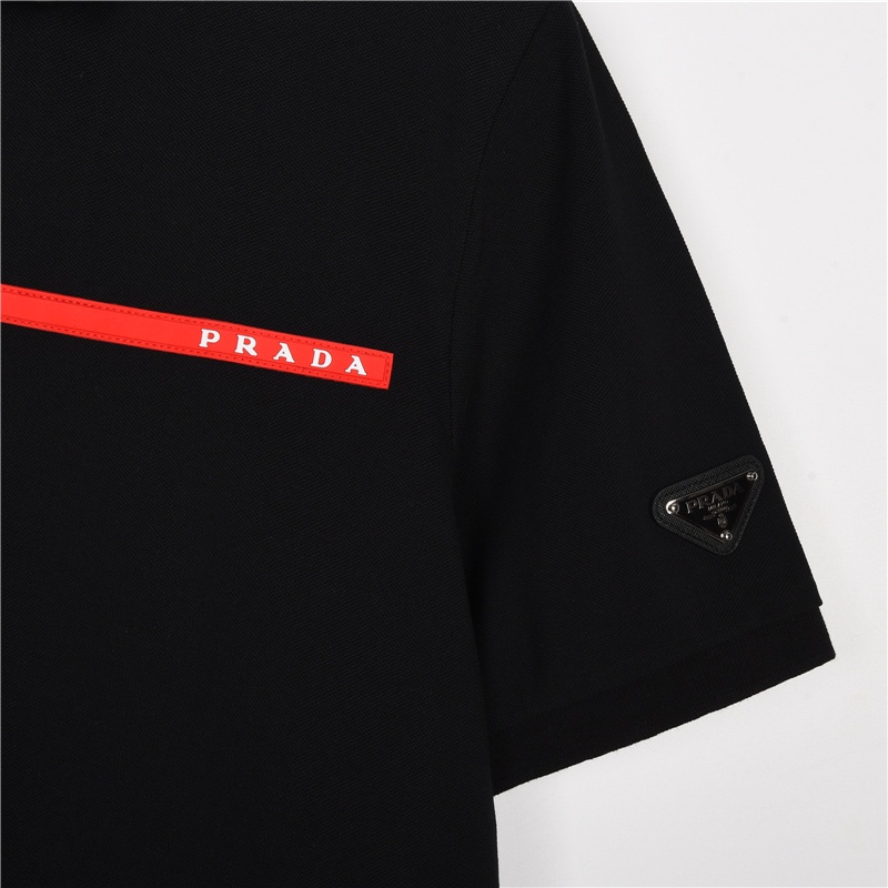 200 Prada/普拉达 23ss 硅胶饰条Polo短袖 胸前经典红色皮标字母logo