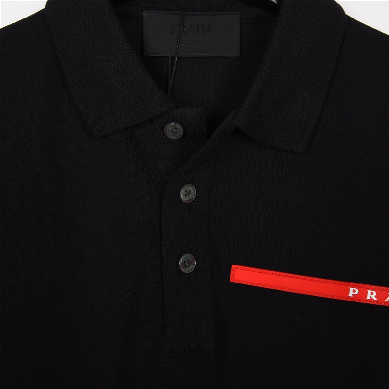 200 Prada/普拉达 23ss 硅胶饰条Polo短袖 胸前经典红色皮标字母logo