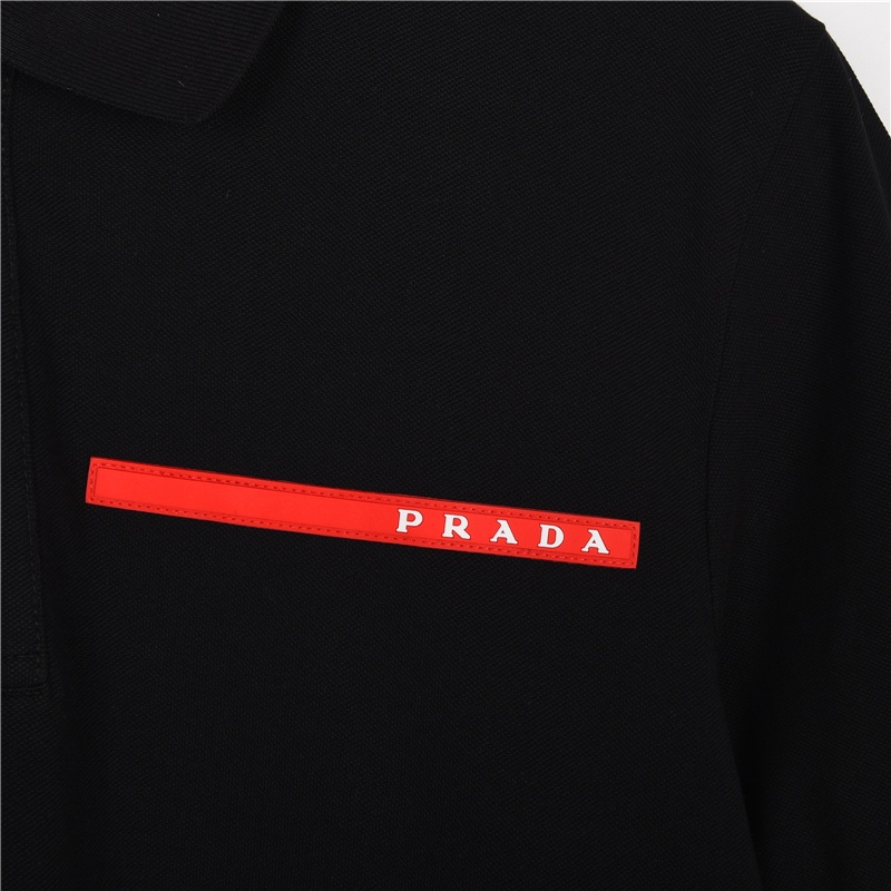 200 Prada/普拉达 23ss 硅胶饰条Polo短袖 胸前经典红色皮标字母logo