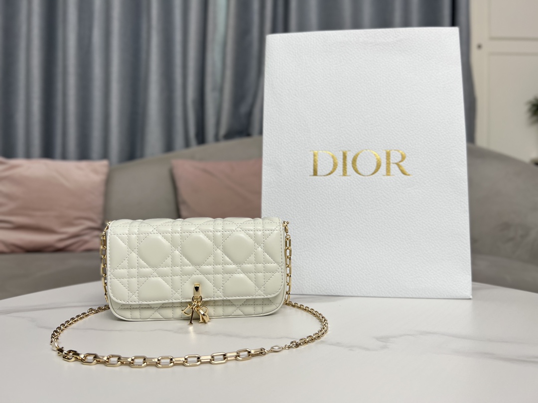 Dior Clutches & Pouch Bags Mini Bags White Cowhide Lady Chains