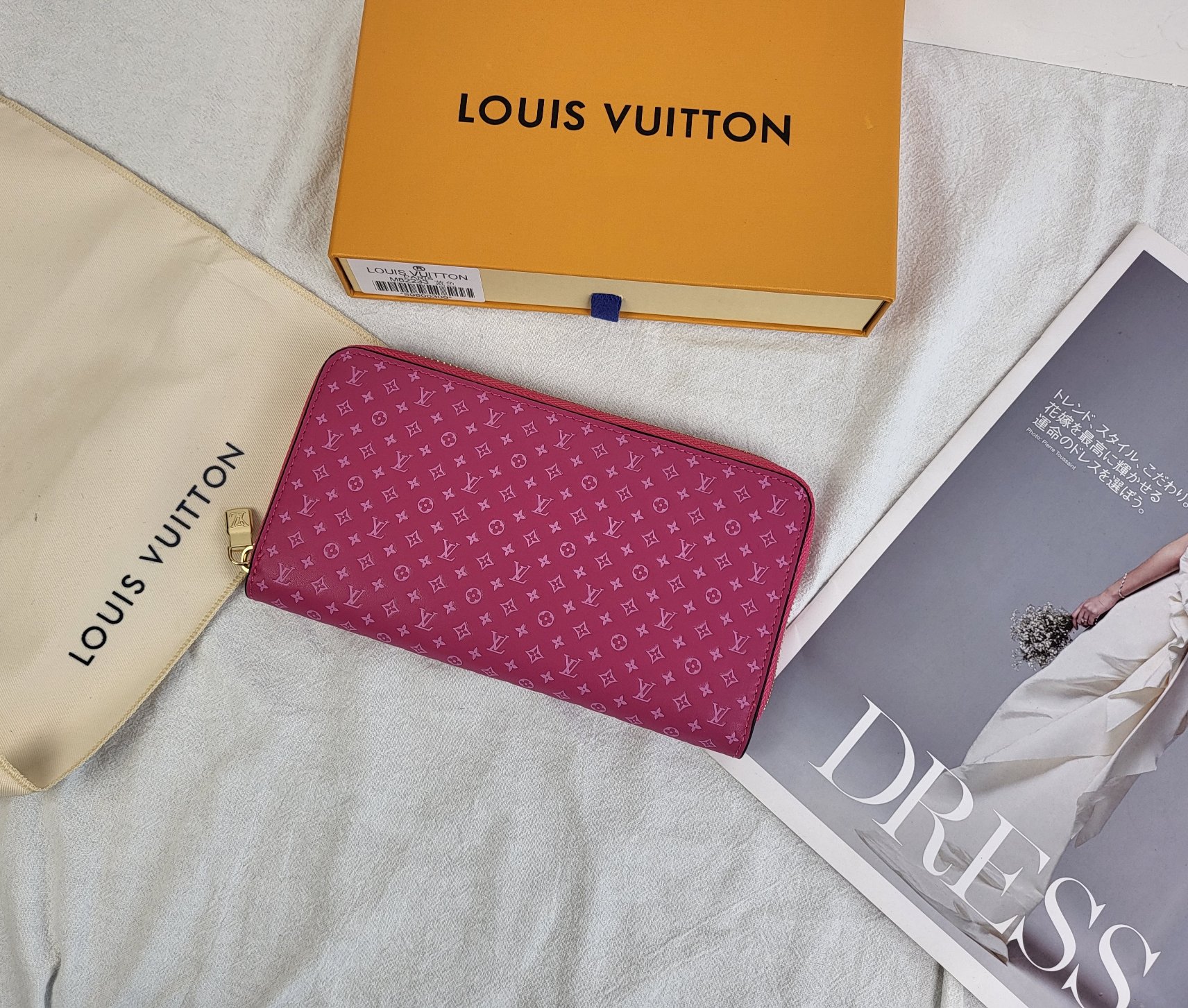 Front view of an elegant leather long zipper wallet