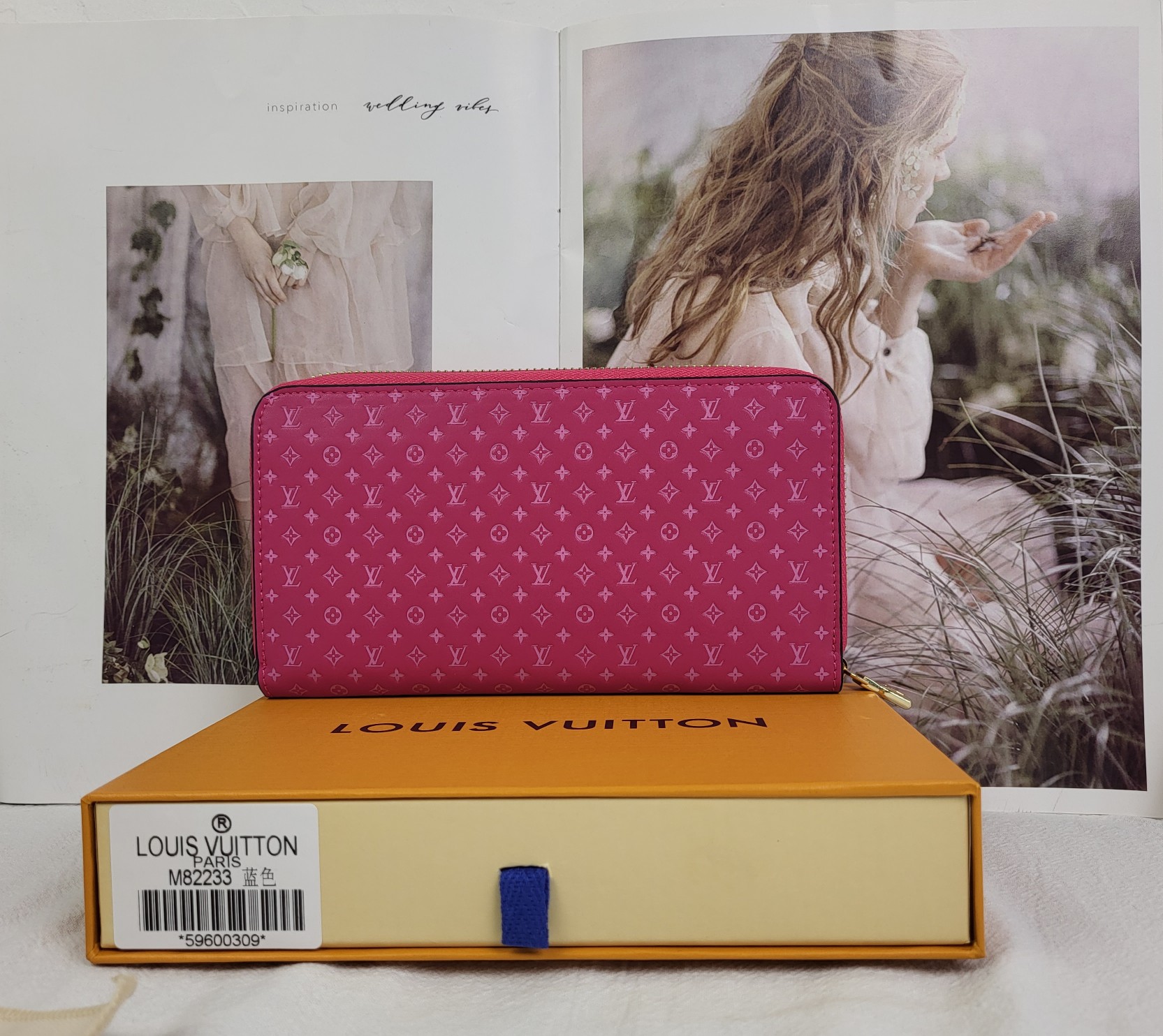 Close-up of the texture on the elegant leather long zipper wallet