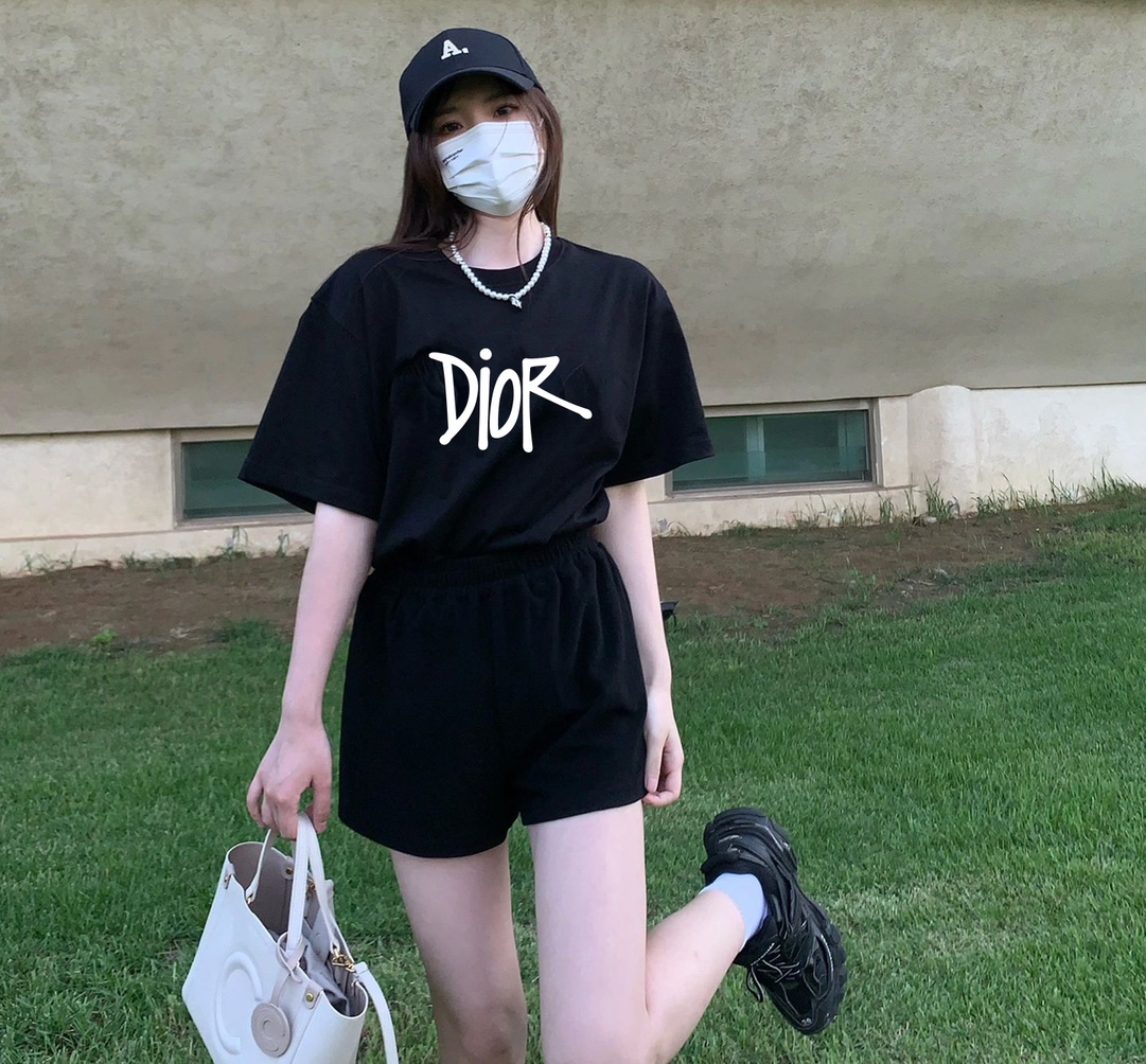 Réplica barata de luxo
 Dior Roupa Camiseta Preto Branco Unissexo Colecção Verão Manga Curta