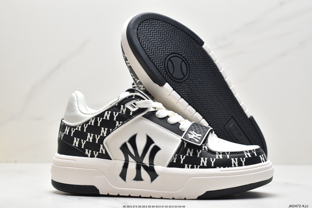 MLB Chunky Liner New York Yankees senior shoes series low-top daddy style light weight increase thick bottom all-match casual sports jogging shoes ”leather white black NY print” 3ASXCDN3N (