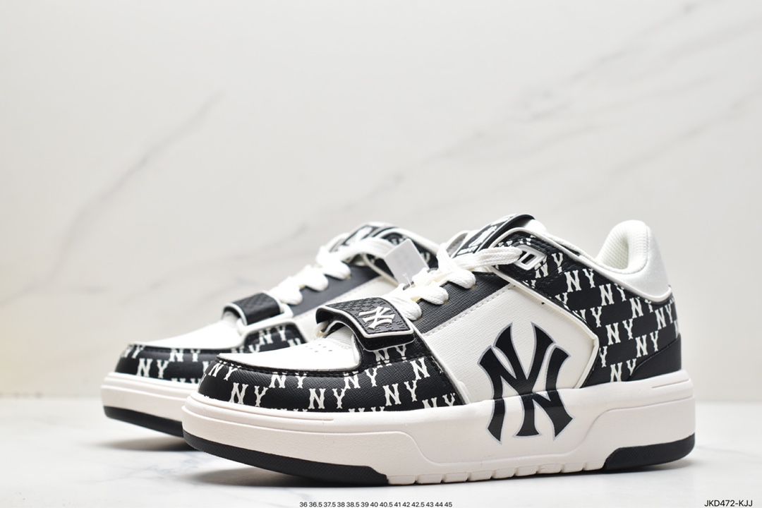 MLB Chunky Liner New York Yankees senior shoes series low-top daddy style light weight increase thick bottom all-match casual sports jogging shoes ”leather white black NY print” 3ASXCDN3N (