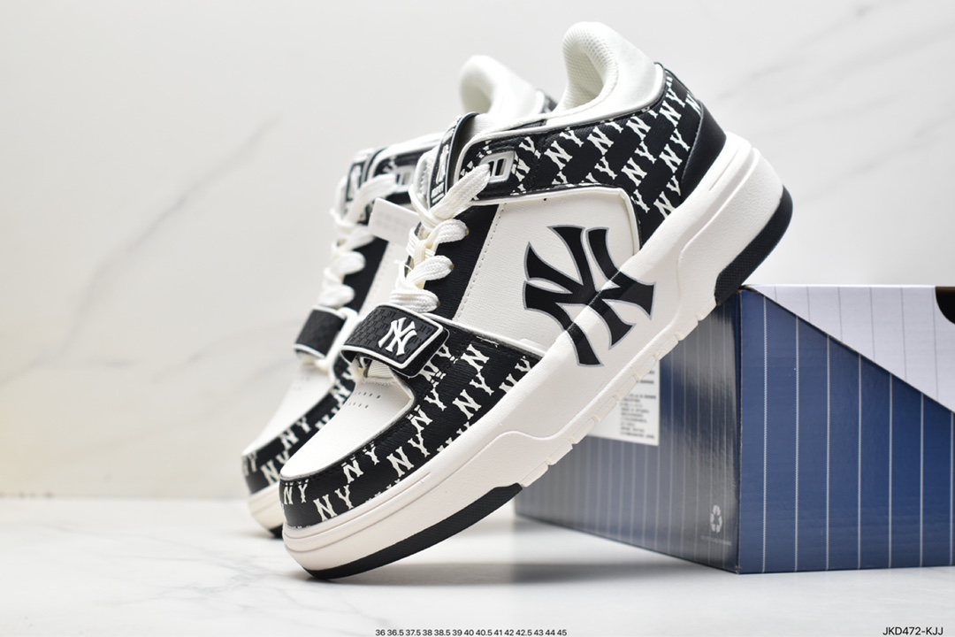 MLB Chunky Liner New York Yankees senior shoes series low-top daddy style light weight increase thick bottom all-match casual sports jogging shoes ”leather white black NY print” 3ASXCDN3N (