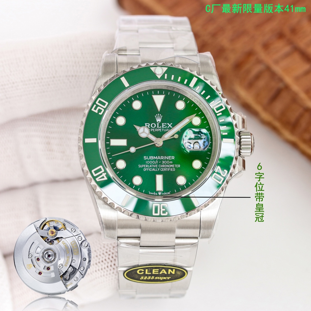 NO:143422,. Factory C/clean, the latest limited edition [higher version] The latest model launches three-code in one with NFC sensor card with pictures and truth, and can watch videos. Perfect match. The latest Rolex Water Ghost has a crown with 6-character digits, which is more classy. The true 41mm size is the same as the original, the 4-corner lugs are smaller, and the strap buckle is widened!  The real diameter is 41 size, the SWISS MADE at 6 o'clock position has a crown logo in the middle, and the ceramic ring is marked with a platinum scale that is not easy to fade!  Perfect version of C circle Green Water Ghost is worth owning, and the owner highly recommends the style!  The quantity of this batch of goods is limited, so you should place an order quickly and move handsomely!  The high-version alternative C-ring on the market is equipped with the entire ceramic circle. It is fired according to the brand new formula and temperature. The color is no different from the original one under the naked eye, completely crushing the ordinary version on the market. The original Cal.3235 integrated movement is cloned, the reversible movement is reversible, and the original version is consistent. The key points are as follows: The entire series is equipped with the authenticity level Clean factory green ceramic circle, comprehensively analyze the composition of the outer ring of the original Cerachrom ceramic, and the technology of wrapping nano alloy coloring with silica and reagent ceramic coloring. Through the attempts of different temperatures, it was finally determined to be fired at around 1,200 degrees Celsius. The factory's years of experience in manufacturing and the hard work of many engineers finally presented everyone with a palace-level green circle. It is difficult for professionals to distinguish the authenticity at the naked eye, and completely crush all the current versions of the market.  The ring mouth is more than 95% from the original one, so it can be said that there is no difference. There is also a color difference when compared with the two original green ghosts. In addition, the ring mouth scale does not turn black. The scale on the ring mouth uses physical vapor deposition technology to apply platinum powder on the font at a high temperature, so that the font color is durable, and it does not fade when it encounters water and oil!  2. Turn the 4 beads in the tooth ring to be the same as the original round beads, and the rotating ring mouth makes a crisp sound. 3. Imported sapphire glass is highly transparent and wear-resistant. The most important thing is that the height of the glass is several C higher than the ceramic ring, which looks like the naked eye to be in a horizontal line with the ceramic ring!  4 There is a gap between the mirror surface and the ceramic ring, exactly the same as the original one, no difference!  5 The luminous stone of the literal scale round nail is full but not overflowing. In the dark environment, the luminous blue luminous light is revealed. The edges of the scale are as delicate as the original one. It is not like ordinary goods in the market. The scales are not polished at 6, 9, and 12 points without polishing and angular at a glance!  The literal font printing correction is consistent with the original!  The 6-shaped needle is a solid central axis just like the original, and is no longer a fake hollow axis at a glance!  7 The case size and thickness are the same as the original one!  The number is limited, you must be quick to place an order and be handsome!  Outdoor real photos, never photo editing, the real sense of materiality is better!  Focus is an attitude, please recognize the unique packaging of Factory C and the unique number. XN785599, button code lLQ, the latest code is correct, matched with 3235 all-in-one machine, counter-adjustable clock hand, callable calendar, quality assurance, christian louboutin, stuart weitzman, rolex19860909. C厂/clean,最新限量版【高版本】最新款推出三码合一附带NFC感应卡有图有真相,可观看视频.完美搭配.最新劳力士水鬼 6字位自带皇冠,更加上档次,真正41mm尺寸与原装一致,4角表耳变小,表带表扣加宽！真真正正的直径41尺寸,面盘6点位的SWISS MADE字样中间增加皇冠标志,陶瓷圈口釆用铂金刻度不易掉色！完美版C圈绿水鬼值得拥有,店主强烈推荐款式！此批货数量有限,下单要快,动作要帅！装配市面高版本代用级C圈,整个陶瓷圈脱胎换骨,按照全新的配方和温度烧制,肉眼下成色和原装毫无差异,彻底碾压市面普通版本.克隆原装Cal.3235一体机芯,可逆调机芯,原版一致,重点牛逼的地方如下1全系装配乱真级别Clean厂绿陶瓷圈,全面解析原装Cerachrom陶瓷外圈的成分,用二氧化硅包裹纳米合金着色、剂陶瓷着色的技术,通过不同温度的尝试最终确定了在1200摄氏度左右烧制.工厂多年制劳的经验加之多位工程师的呕心沥血,最终给大家呈现出了殿堂级的绿色圈口,肉眼下专业人士也很难分辨真伪,彻底碾压了市场目前所有版本. 圈口做到与原装百分之95以上,可以说无啥区别,拿两个原装绿鬼放在一起对比也是有色差的,另外圈口刻度不发黑,圈口上的刻度采用物理气相沉积技术,将铂金粉高温涂覆在字体上,使字体颜色耐久,遇水遇油后都不掉色不发黑！2转动牙圈里面4个珠子改为原装一样的圆珠子,转动圈口发出清脆声音.3进口蓝宝石玻璃高透耐磨损,最重要的是玻璃高度与原装一样比陶瓷圈高出几个C,肉眼看似乎是与陶瓷圈成水平行线！4表镜面与陶瓷圈之间有条缝隙跟原装一模一样,毫无差别！5字面刻度圆钉的夜光石饱而不溢,在黑暗的环境下程现冰蓝夜光,刻度边缘打磨细腻与原装一样圆滑,不像市场普通货,刻度6,9,12点位没打磨有棱角的一眼假！字面字体印刷修正与原装一致！6表针与原装一样为实心中轴,不再是一眼假的空心轴！7表壳尺寸厚度与原装一致！数量有限,下单要快动作要帅！室外实拍,绝不P图,实物质感更佳！专注是一种态度,请认准C厂独特包装,独特编号.XN785599,扣子编码lLQ,最新编码正确编码,搭配3235一体机,逆调时针,可回调日历,品质保证,,christian louboutin,stuart weitzman,rolex,Watch
