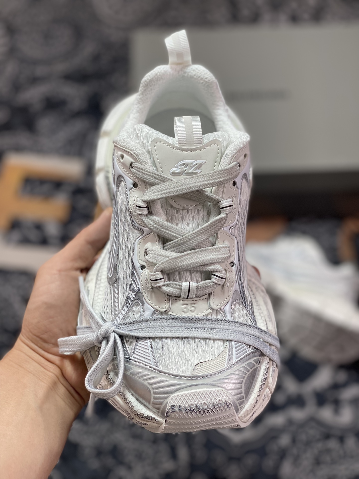 BALENCIAGA 3XL Sneakers 3+ series low-top retro wide-sole daddy-style trendy all-match casual jogging shoes ”mesh woven silver old” 734731 W3XL2 0101