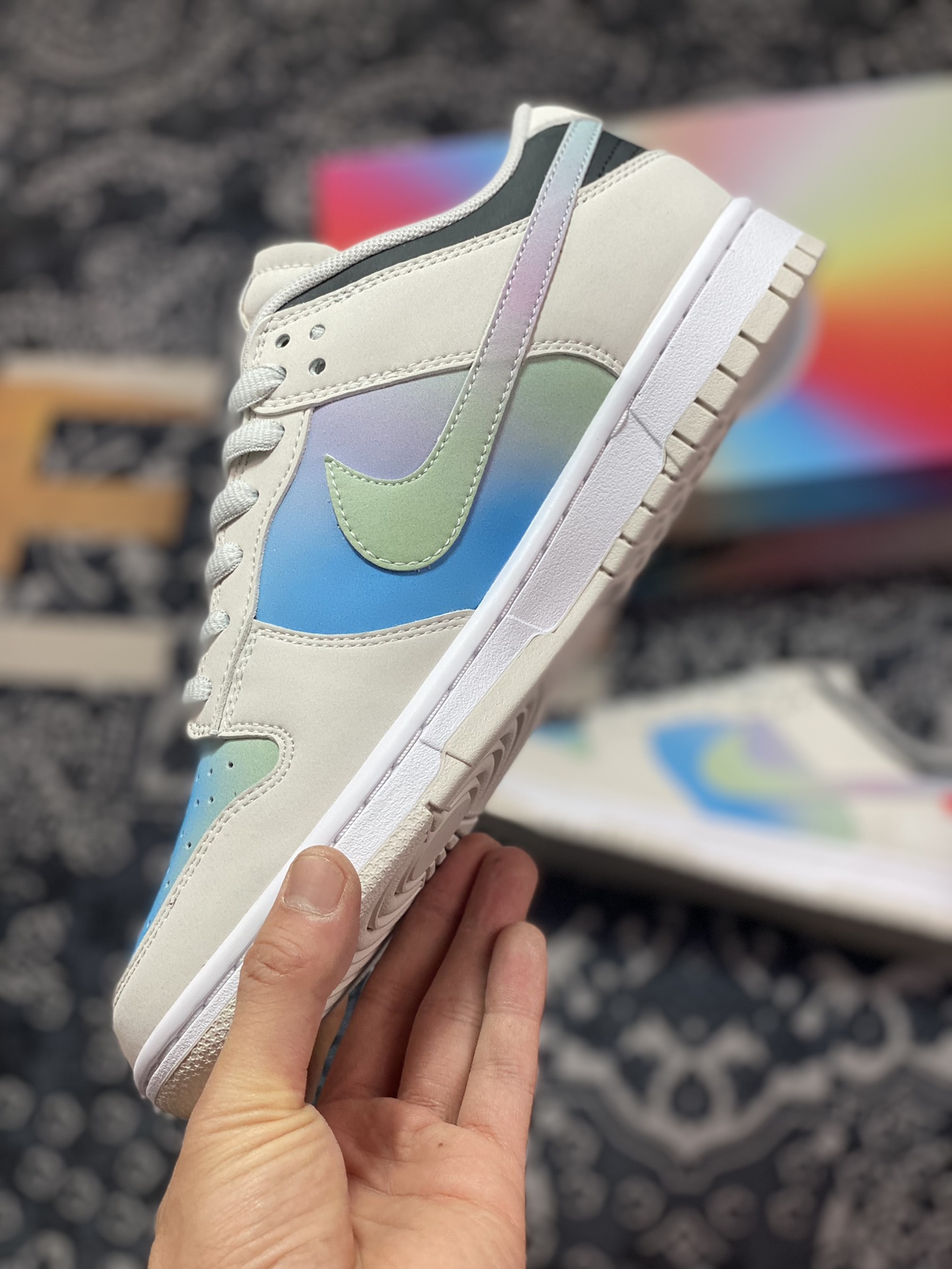 Nike SB Dunk Low Retro SP ”Yandhi” dunk series low top casual sports skateboard shoes ”leather gray white blue green purple gradient CD” RU2236-563-Top High Quatity Cheap Sneakers Fashion Clothing Clothes Bags handbags Shoes of all Brand wholesale With The best Quality And Beautiful Price from China Factory Chinese suppliers wholesaler seller Nike SB Dunk Low Retro SP ”Yandhi” dunk series low top casual sports skateboard shoes ”leather gray white blue green purple gradient CD” RU2236-563