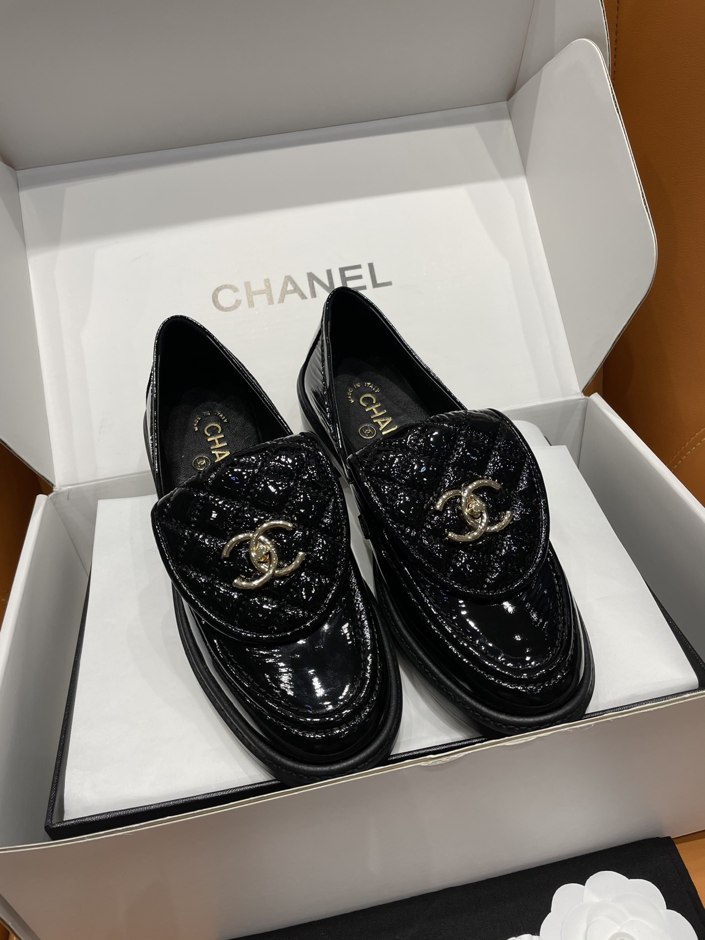 Chanel Shoes Loafers Best Replica
 Black Blue Cowhide Genuine Leather Patent Sheepskin